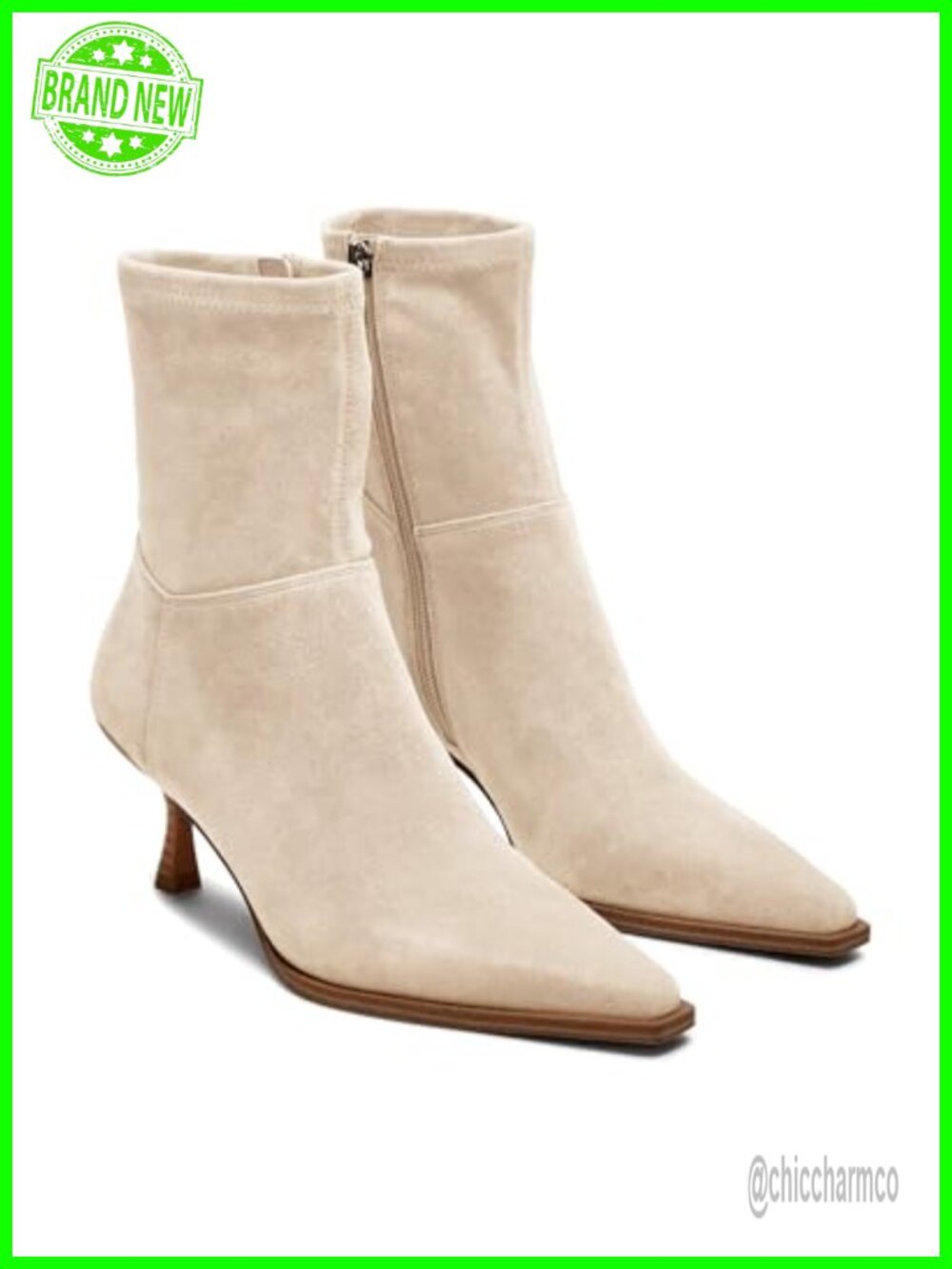 Faux Suede Kitten Heel Ankle Boots Pointed Toe Side Zipper Short Booties